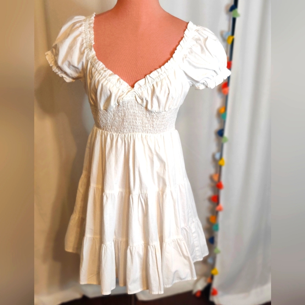 Princess Polly tiered empire Mini Dress White retro Babydoll Dress Chic 8
